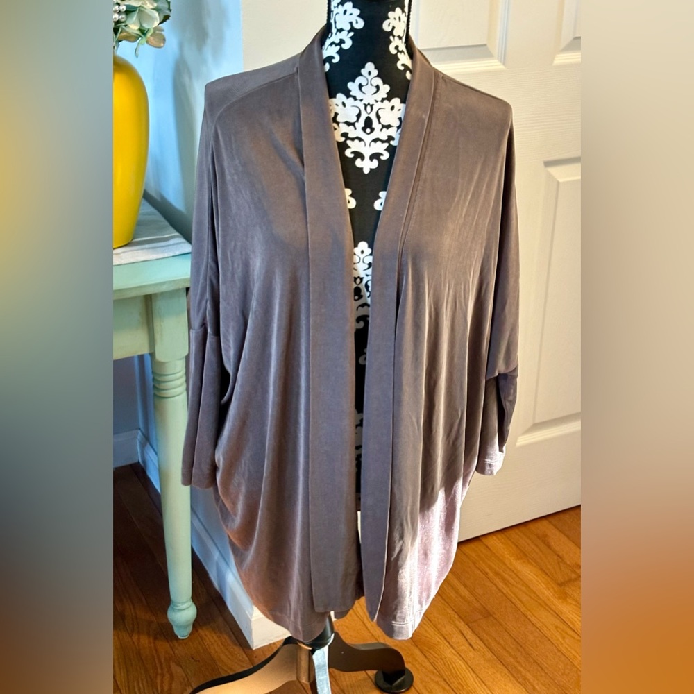 CHICO'S Travelers Taupe Slinky Cocoon Jacket Top Size 2 Large  USA Cardigan